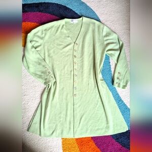 Light Green Button-Up Long Cardigan